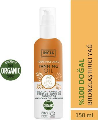 INCIA %100 Doğal Bronzlaştırıcı Yağ Organik Avokado Yağı Yoğun Bronzlaştırıcı Kakao Havuç Susam 150 ml