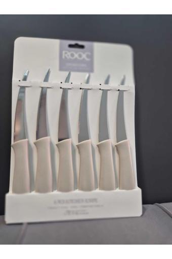 Rooc Mr-06 6lı Dilimleme Ve Meyve Bıçak Seti Gri Orta Boy Lazer Kesim Tırtıklı Meyve Bıçağı