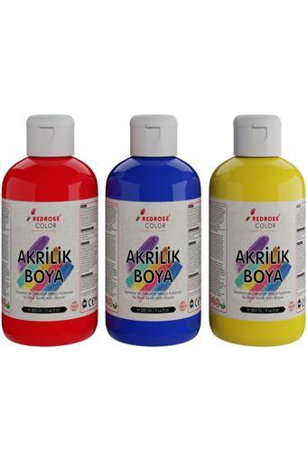 Red Rose Kırmızı-Mavi-Sarı Akrilik Boya Seti, 3'Lü Set 3X250Gr Dekoratif Hobi Amaçlı Sanatsal Canlı Renkler