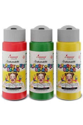 Red Rose Kırmızı-Yeşil-Sarı Parmak Boyası 3'Lü Set 3X60Ml Yıkanabilir, Toksik İçermez, Çocuk Okul Kreş İçin