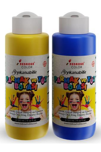 Red Rose Sarı-Mavi Parmak Boyası 2'Li Set 2X120Ml Yıkanabilir, Toksik İçermez, Çocuk Okul Kreş İçin