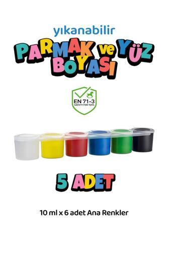 Red Rose 5 Adet Yıkanabilir Yüz Boyası Oyun Amaçlı Toksik İçermez 6'Lı Set Ana Renkler Yüksek Kalite 6X10Ml
