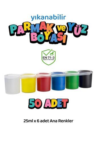 Red Rose 50 Adet Yıkanabilir Yüz Boyası Oyun Amaçlı Toksik İçermez 6'Lı Set Ana Renkler Yüksek Kalite 6X25Ml