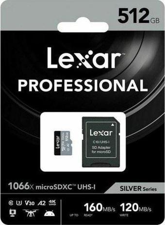 Lexar Professional 1066x Class 10 UHS-I U3 A2 V30 512 GB Micro SD Kart