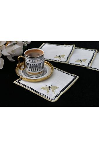 Plt Design 6'Lı Yusufcuk Desenli Linen Keten Kahve Yanı Kokteyl Sunum Peçetesi