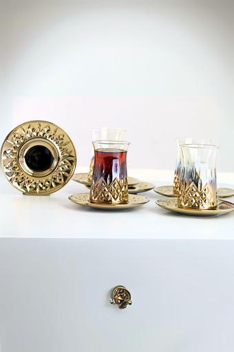 Plt Design 6 Kişilik 12 Parça Titanyum Gold Kaplama Çay Bardağı Seti Çay Takımı Makine Yıkama Garantili