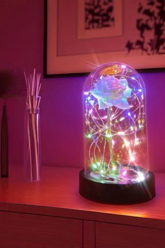 Celestia Anneler Gününe Özel Beyaz Gül Rgb Fanus Lamba Usb'Li Yapay Çiçek Dekoratif Aydınlatma Hediyelik