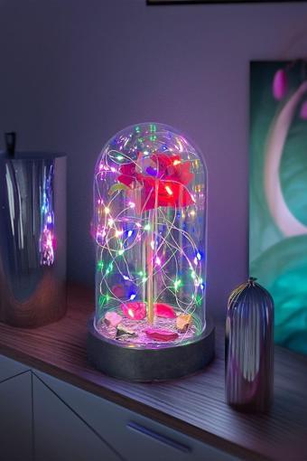 Celestia Anneler Gününe Özel Kırmızı Gül Rgb Fanus Lamba Usb'Li Yapay Çiçek Dekoratif Aydınlatma Hediyelik