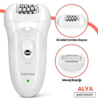 Goldmaster Alya Şarjlı Islak Kuru LED Işıklı 2in1 Epilatör ve Masaj Başlığı Epilasyon Cihazı Gm 8136