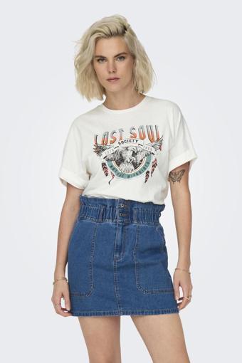 Only Onllucy Baskılı % 100 Pamuk Regular Fit Bisiklet Yaka Bayan T Shirt 15316637 EKRU