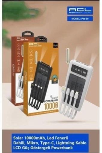 Acl Güneş Enerjili Solar 10.000 Mah 4Lü Kablolu Powerbank Acl Pw59