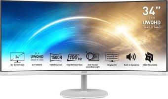 Msı Pro Mp341Cqw 34 3440X1440 Qhd 100Hz 1Ms Hdmı Dp Curved Led Monitör