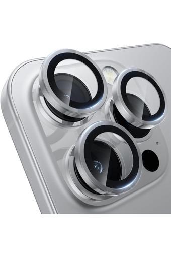 Evax (Metal Lens) Iphone 16 Pro Max / 16 Pro Uyumlu Beyaz Titanyum Metal Kamera Lens Koruyucu