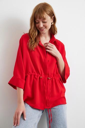 Büzgülü Kimono Gömlek Kırmızı