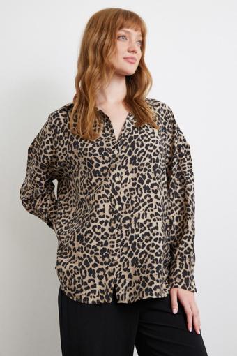 Leopar Desen Javanez Gömlek Siyah