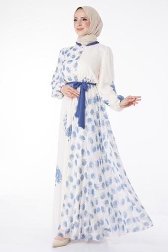 Kuşaklı Abiye Elbise Indigo - 25204