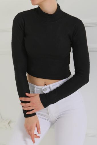 Uzun Kollu Crop Siyah - 26773