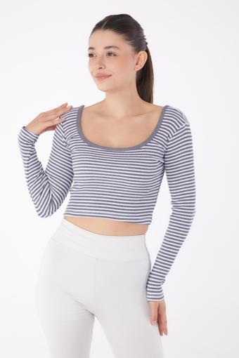 Çizgili Crop Füme - 26119