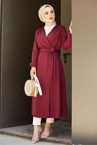 Belden Bağlamalı Hırka Bordo - 26586