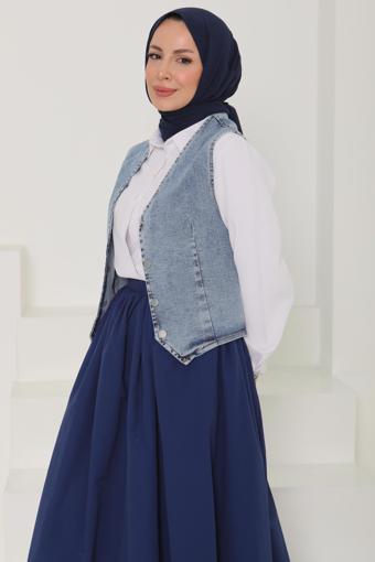 Denim Kısa Yelek Acik Mavi - 27099