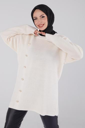Düğmeli Kazak Bej - 26501