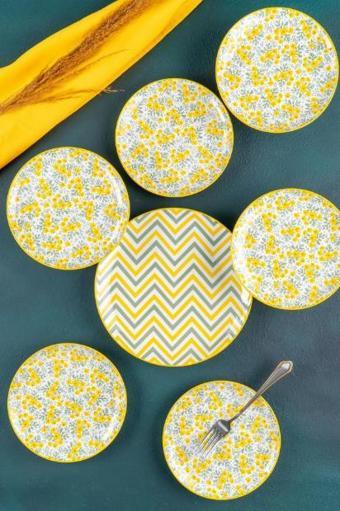 Acar Tiffany Sarı 7 Parça Porselen Pasta-İkram Seti POR-05334