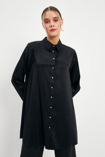 Jakarlı Düğmeli Siyah Tunik T-1515