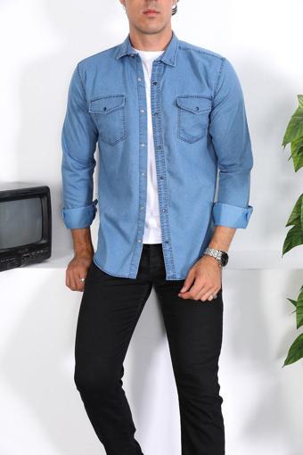 Enzim Jeans Erkek Yıkamalı Kot Gömlek