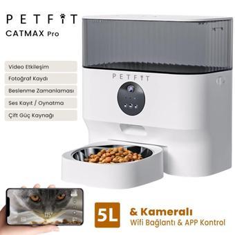Petfit CatMax Pro 5L WiFi Kameralı Akıllı Otomatik Kedi Köpek Mama Kabı Besleme Ünitesi Sesli Komut+Çelik Kase