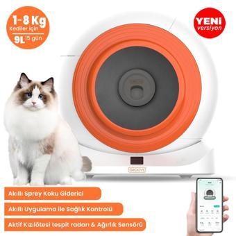 Groove Q-Clean Wi-Fi Otomatik Akıllı Kedi Tuvaleti Turuncu Ultra Sessiz+Akıllı Sprey Koku Giderici+APP Kontrol