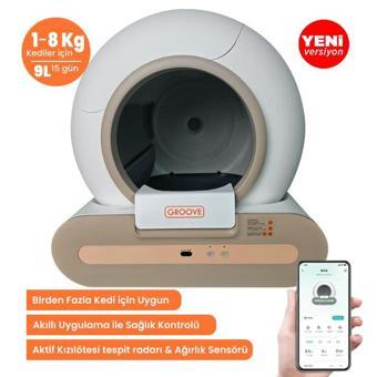 Groove Ti+ 65L Wi-Fi Otomatik Akıllı Kedi Tuvaleti Kahverengi Ultra Sessiz+APP Kontrol+Akıllı Sensör+UV Filtre