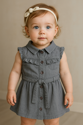 KIZ BEBEK DÜĞMELİ ELBİSE 0323