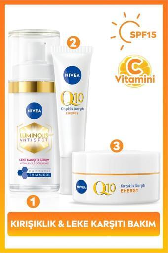 SPF15 Q10 Energy Gündüz Kremi 50ml, Luminous630 Thiamidol Etkili Leke Karşıtı Serum 30ml ve Göz Krem