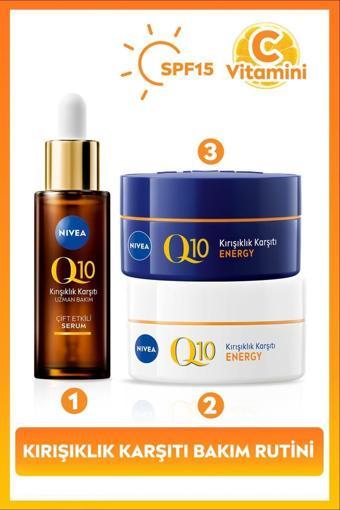 SPF15 Q10 Energy Gündüz Yüz Kremi 50ml, Gece Kremi 50ml ve Kırışıklık Karşıtı Çift Etkili Serum 30ml