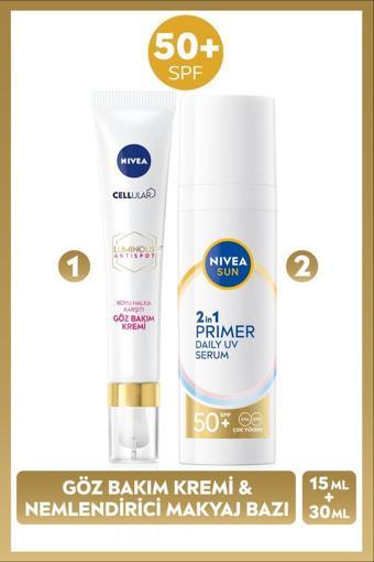 SUN SPF50 Güneş Koruyucu Nemlendirici Makyaj Bazı 30ml ve Luminous630 Koyu Halka Karşıtı Göz Kremi