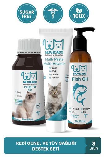 Muvicado Kedi Vitamin Desteği (Multivitaminli Kedi Damlası & Kedi Malt Macun Omega-3 Ve Omega-6 Balık Yağı)