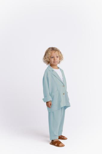 Unisex Keten Blazer Ceket Mavi