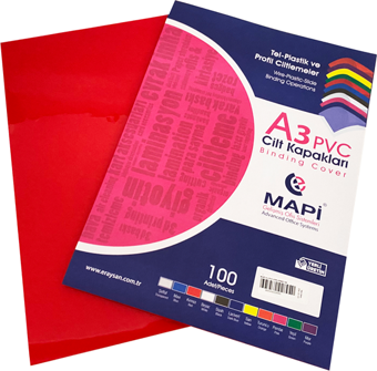 MAPİ A3 PVC OPAK CİLT KAPAK160 MİC. KIRMIZI  100 LÜ