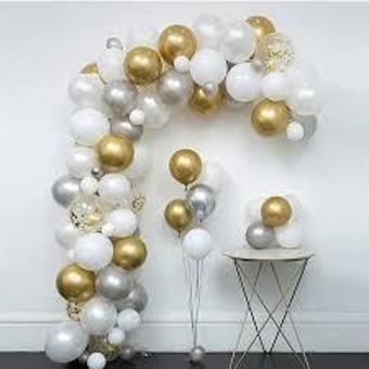 30 ADET BEYAZ-GOLD-GÜMÜŞ BALON SETİ