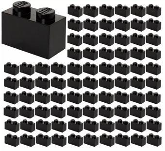 100 Adet LEGO 1x2 Düz Siyah Tuğla Parçası - Yedek Parça