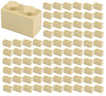 100 Adet LEGO 1x2 Düz Krem Tuğla Parçası - Yedek Parça