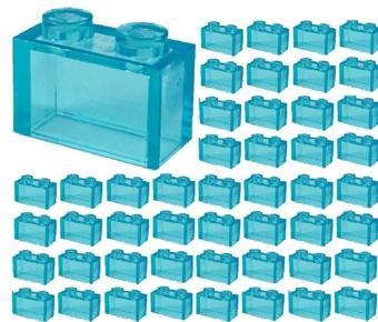 100 Adet LEGO 1x2 Düz Şeffaf Mavi Tuğla Parçası - Yedek Parça