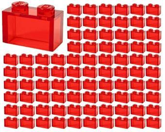 100 Adet LEGO 1x2 Düz Şeffaf Kırmızı Tuğla Parçası - Yedek Parça