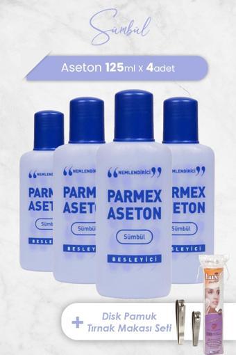 Parmex Aseton Sümbül Mor 125 ml x 4 Adet, Disk Makyaj Pamuğu 100'lü, Tırnak Makası Seti