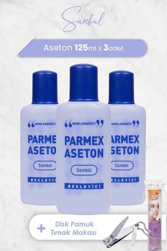 Parmex Aseton Sümbül Mor 125 ml x 3 Adet, Oval Pamuk 40'lı ve Tınak Makası