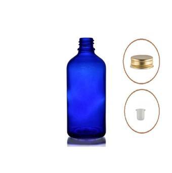 50ml mavi şişe, sarı metal düz kapaklı, 12 adet, cam şişe, esans şişesi, yağ şişesi, kozmetik şişesi