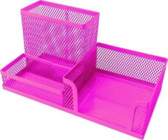 Gıpta Metal Masa Seti 3 Gözlü Organizer (Masa Üstü Kalemlik Notluk Seti) Pembe F0073