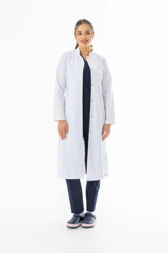 Hakim Yaka Maxi boy Kadın Doktor Önlüğü Alpaka Kumaş Beyaz (BKO004)