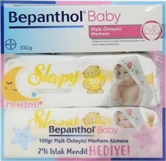 Bepanthol Baby Pişik Önleyici Merhem 100 Gr + 2 Paket Sleepy Sensitive Islak Havlu 90'Lı Armağan