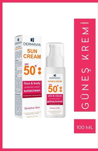 Dermavia Spf+50 Yüz Ve Vücut Koruma Güneş Kremi Hassas Ciltler 100 Ml